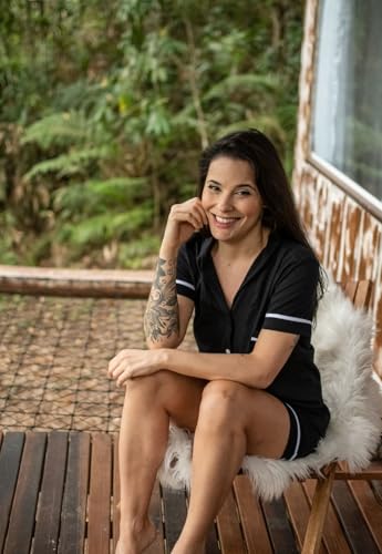 Pijama Algodão Feminino Curto Americano Manga Curta com Botão Botões Verão Adulto indicado Gestante