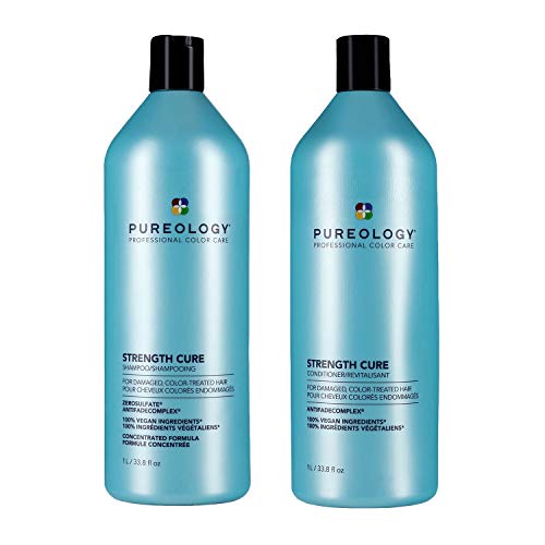 Pureology Strength Cure Strengthening Shampoo & Conditioner Bundle | For Damaged, Color Treated Hair | Sulfate-Free | Vegan | Updated Packaging | 33.8 Fl. Oz.