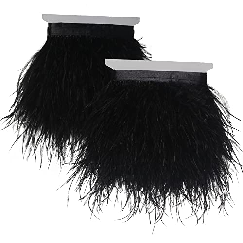 Ostrich Feathers Sewing Fringe Trim Ribbon For Crafts Clothes Accessories Latin Wedding Dress Diy 2-5 Yards 3-4Inch Width (2 Yards, Black) #TOP5