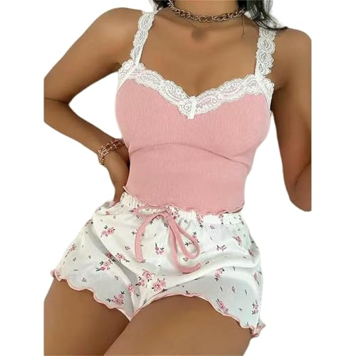 YMXLWHBD Pijamas Traje De Pijama para Mujeres Cuello V Suave Camiole-Rosa-Extra Grande