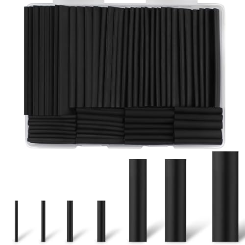 Rindion 127PCS Heat Shrink Tubing Kit, 2:1 Shrink Ratio, Marine Grade Industrial Heat Shrink Tubing, Long Lasting Insulation Wire Shrink Wrap Tubing- Black