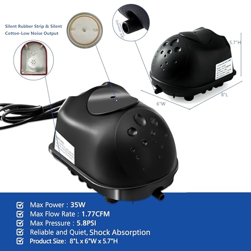 Luckerain-Pond-Aerator-Water-Garden-Pond-Air-Pump-Koi-Pond-Pump-16000-Gallons-Complete-Pond-Aerators-for-Outdoor-Ponds2-Weighted-Air-Line-and-2-Submersible-Diffuser-StickBlack Luckerain Pond Aerator Water Garden Pond Air Pump Koi Pond Pump 16000 Gallons Complete Pond Aerators for Outdoor Ponds2 Weighted Air Line and 2 Submersible Diffuser StickBlack