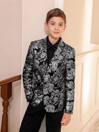 Image of Boys Jacquard Suits Slim Fit Tuxedo Suit Notch Lapel 2 Pieces Suit Set Jacket Pants for Party Formal Wear