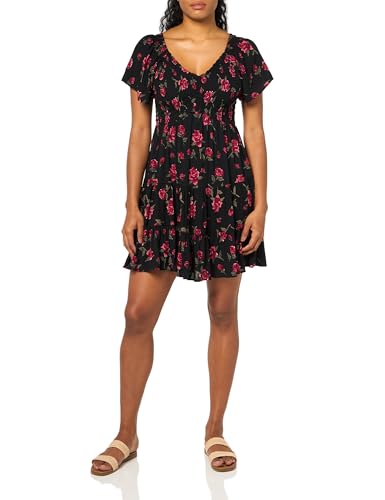 Image of Angie Women's Angie Women's Short Sleeve Floral Smocked Bodice Dress