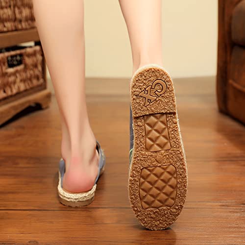 Xfhyyj Women's Slippers Embroidered Flat Bottom Chinese Indoor And Outdoor Rubber Wear-Resistant Soles Cotton And Linen Flower Women's Slippers Comfortable Linen #TOP7