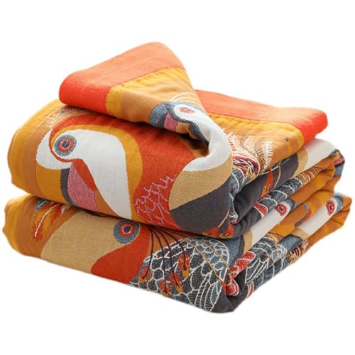 Image of SANACYNA Muslin Throw Blanket Oriole Birds 100% Cotton 6-Layer Gauze Bed Blanket Lightweight Soft Breathable Blanket for Sofa Bed Coverlet Both Sides (B-Yellow Bird, 80 x 90 in)
