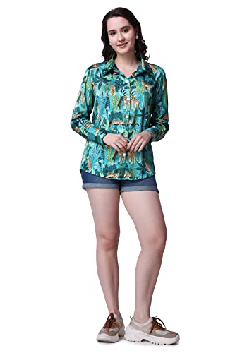 Image of POPWINGS Printed Full-Sleeves Regular-Fit Satin Printed Shirt for Women Stylish Western Casual Wear