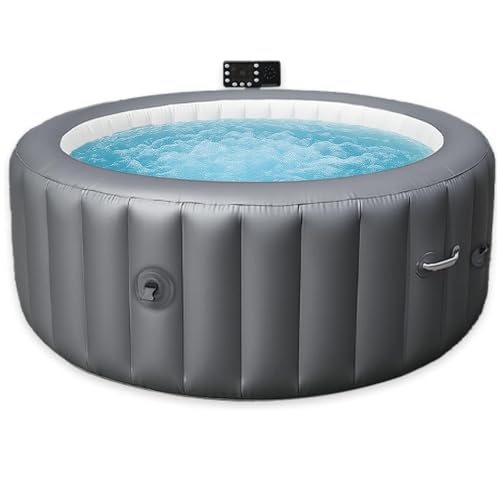Bañera de hidromasaje inflable para 4-6 personas, spa redondo portátil con masaje de burbujas y panel de control digital, perfecto para uso en interiores y exteriores en patio, patio o junto a la