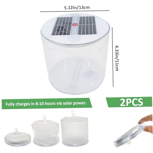 Solar Camping Lantern 2Pcs Waterproof Inflatable Solar Lantern Portable Warm White Light Solar Powered Lantern Foldable Solar Lamp with Handle for Camping, Hiking, Travel Inflatable Solar Lantern