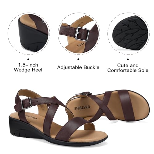Image of SHIBEVER Wedge Sandals for Women Dressy: Comfortable Low Heel Sandals | Adjustable Casual Dress Shoes with Cushioned Insole and Non-Slip Sole, All-Day Walking