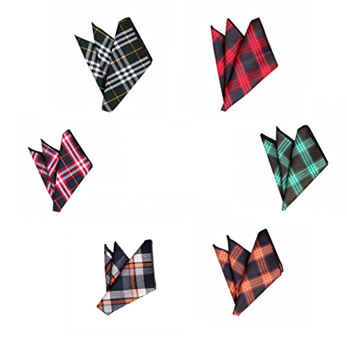 Hello Tie Men's Grid Cotton Pocket Squares Handkerchiefs 6pcs/set