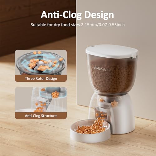 DUDUPET Automatic Cat Feeder 5G WiFi, Automatic Pet Feeder with App Remote Control, 5L Cat Dry Food Dispenser Dual Power,10 Meals Programmable 1-15 Portion Control Auto Cats Feeders for Indoor Use by DUDUPET - Image 4
