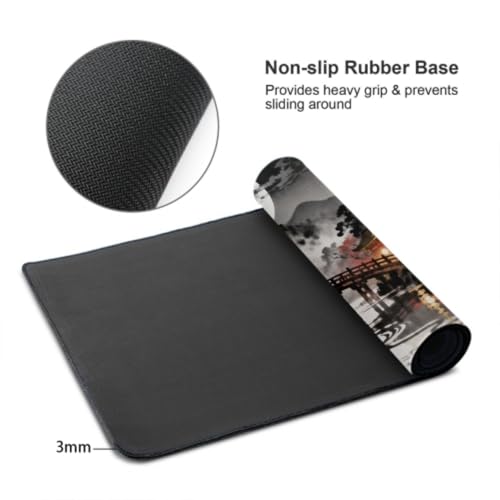 Image of Black Red Japanese Mouse Pad 35.4x15.7 XXL Maple Leaves Tree Lake Pavilion Watercolor Extended Large Mousepad Keyboard Mouse Mat Desk Pad with Non-Slip Rubber Base Stitched Edges for Home Office Game