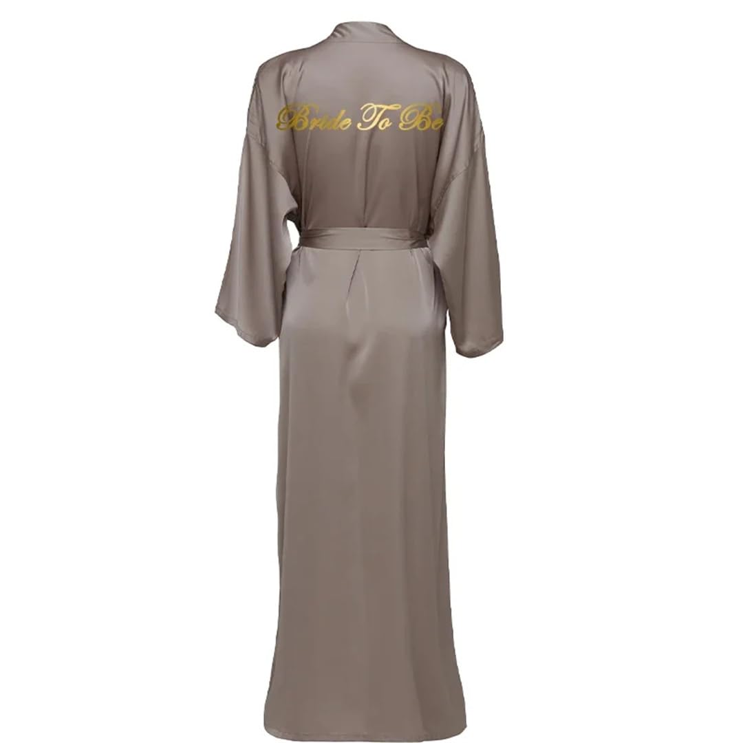Yeuyyben Raso di seta Vesti Lunghi Manica Lunga Marrone Damigella D'onore Abiti Sposa Robe Abito Da Sposa Donna Lungo Accappatoio Da Sposa Homewear