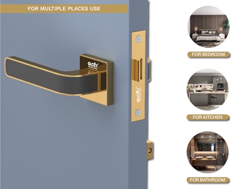 Image of GLOXY Baby Latch Door Locks for Bathroom Door Lock, Balcony Store Room Keyless Pull Handle Set with Brass Baby Latch for Home, Kitchen| Gold & Black Finish (2 Years Warranty, Pack of 1)
