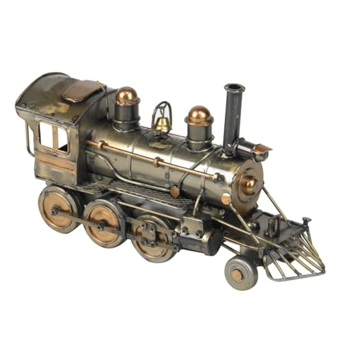 Générique - Générique Locomotive rétro à Vapeur Miniature Décoration en métal Couleur Gris Kaki Doré de 21cm