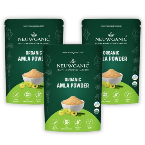Neuwganic Organic Amla Powder for Eating & Hair Growth | India Organic and Usda Certified | Gooseberry Superfood for Skin Glow, Immunity, Weight Loss & Drinking | 190g - Pack of 3