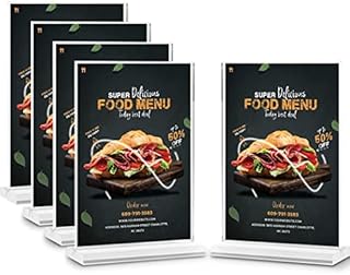 OSIMIG A4 Acrylic Sign Holder T-Shape (5 Pack), A4 Acrylic Display Stands Double Sided Poster Menu Holder for Tables,Suitable for Restaurants menus, Trade Show, Conference, Advertising & More
