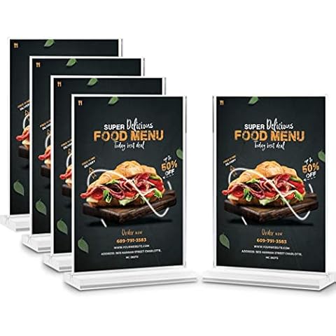 OSIMIG A4 Acrylic Sign Holder T-Shape (5 Pack), A4 Acrylic Display Stands Double Sided Poster Menu Holder for Tables,Suitable for Restaurants menus, Trade Show, Conference, Advertising & More Cover