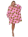 Grinch Christmas Womens Oversized Plush Hoodie Dr Seuss (Pink, Large/X-Large)