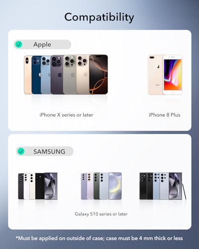 Image of ESR for MagSafe Sticker, MagSafe Ring, 2 Pack Metal Ring for Phone case, Universal Charger Conversion Kit for iPhone 17 /17e /16 /16e /15 /14 /13 /12, Pixel 10, S26+ /S26 Ultra /S24 /S23 /S22 /S21, Black & Silver