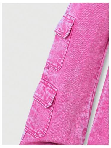 WDIRARA Toddler Girl's Elastic Waist Wide Leg Cargo Jeans Baggy Denim Pants with Flap Pocket4