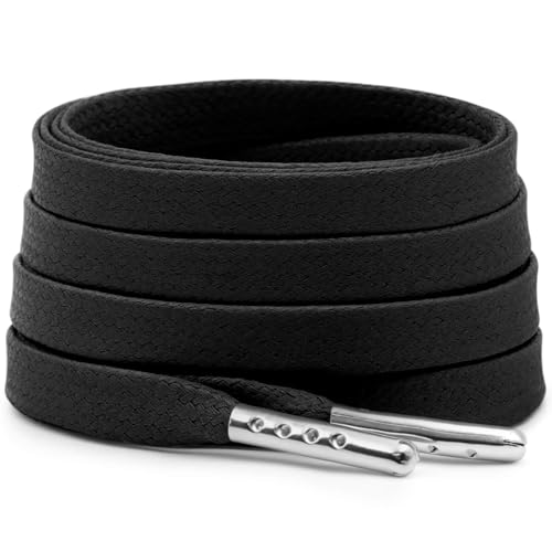 DELELE Flat Waxed Cotton Shoelaces: 63 inch Black with Silver Metal Tips Wax Shoe Laces for Sneakers...
