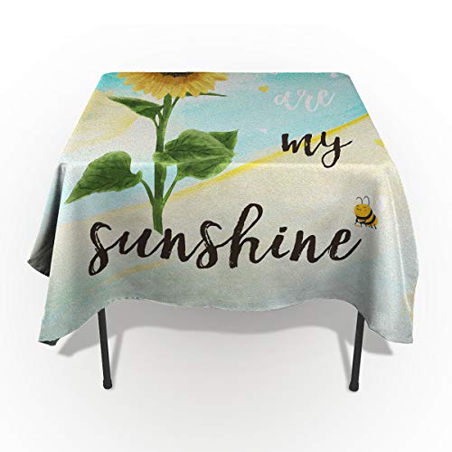 Cotton Linen Tablecloth 60x120 Oblong Sunflower You are My Sunshine Bee WrinkleFree Table Cloth Cover Decorative for Wedding