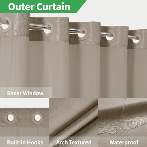 eachope Extra Long No Hook Shower Curtain with Snap-in Liner,71x86,Tan by eachope - Used condition - Image 6