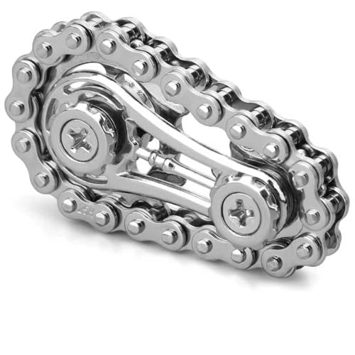 Bike Chain Fidget Toy,Gears Hand Fidget Rotating Metal Fidgeting, Sensory Bike Chain Gearss Cube Gears Hand Fidgets Spinner Metal Chains Toys For Kids Adult Sliver