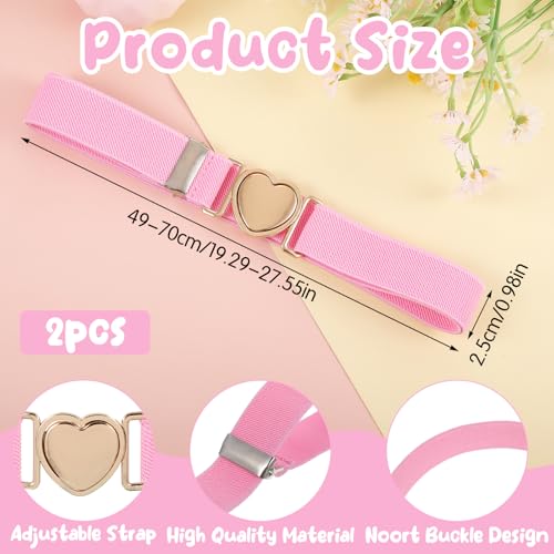 2pcs Girls Belt for Waist Size 15-30" Kids Elastic Belt Adjustable Toddler Heart Buckle Stretch Belts Fashion Waistband Heart-Shaped Metal Buckle Waist Belts for Boys Girls Pants Jeans Dress Decor2