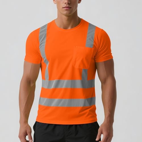 High Visibility Shirts for Men Women Short Sleeve Safety T-Shirts Class 3 Hi Vis Reflective Construction Work Shirt - 1