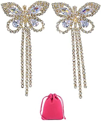 Butterfly Rhinestone Breast Petals Covers with Tassel Reusable Chest Stickers Shiny Crystal Invisible Bra Body Jewelry (Gold) image 3