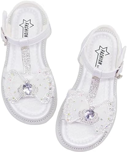 Tounsol Girls Sequin Glitter Princess Sandals Dress Crystal Summer Shoes for Big Kids elegant white size 4