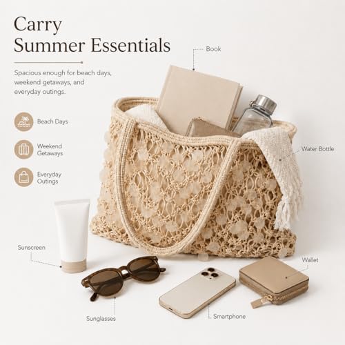Bolso de playa tejido para mujer, grande y bohemio miniatura 6