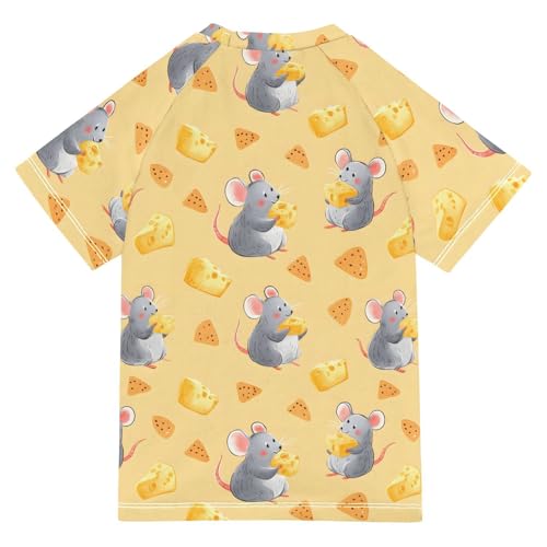 ALAZA Kids Rash Guard Girls Boys Toddler Swim Shirts Short Sleeve Mouse Cheese UPF 50+ 3T2