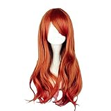 25.6" Long Wavy Orange Red Mixed Color Synthetic Hair with Bangs Cosplay Party Wigs for Women + Free