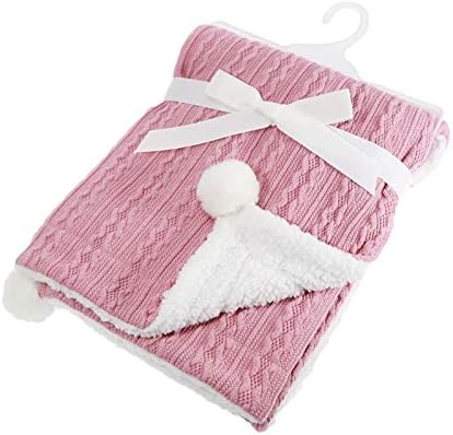 Thick Baby Blanket, 75 x 100cm Cable Knit Extra Soft and Warm Sherpa Fleece, Double Layers Infant Blanket for Pram or Crib Newborn - Pink, Blue, White, Grey Available