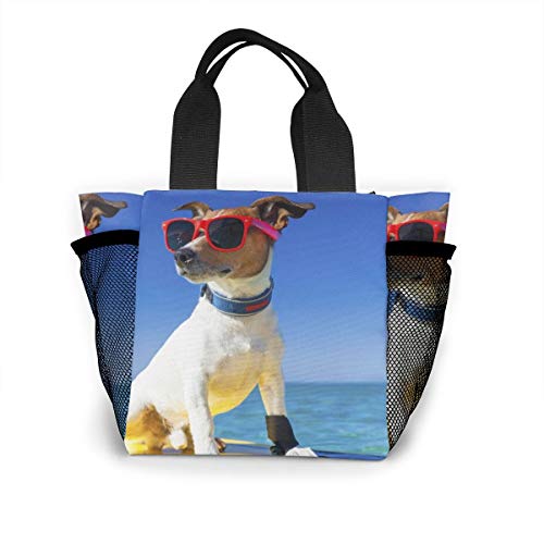 Reusable Tote Lunch Bags Surfer Puppy With Sunglasses Hawaiian Dog Print Portable Lunch Box For WomenMenKids Work Office School Outdoor Picnic Travel