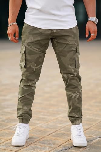 GINGTTO Mens Cargo Jogger Pants Slim Fit Stretch Zipper Pockets Thick Cotton Pants for Men3