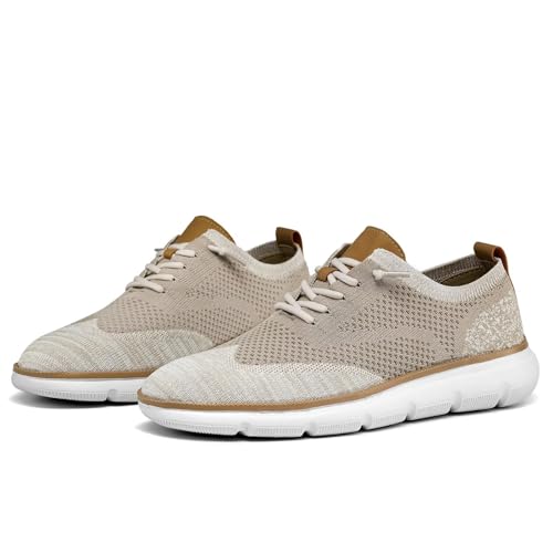 Image of KEEZMZ Men's Fashion Sneakers Casual Dress Oxfords Business Walking Shoes Mesh Work Comfortable Lightweight Soft Sole Khaki, 6.5