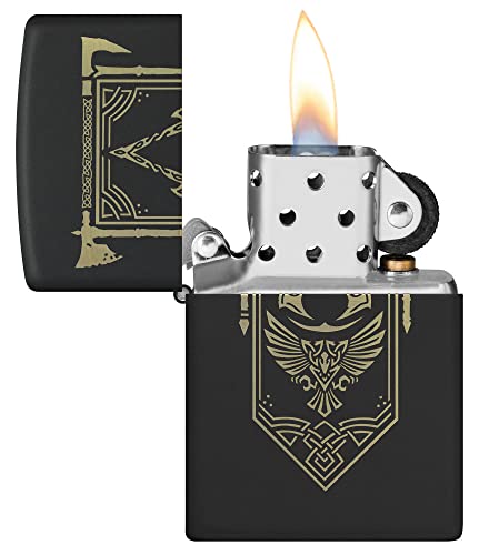 Image of Zippo Unisex-Adult Gaming Lighters, Black Matte Laser Engraved Valhalla
