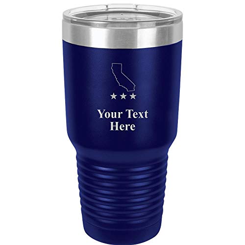California Travel 30oz Navy Blue Stainless Steel Vacuum Insulated Hot/Cold Tumbler with Clear Lid - Great Customizable Gift For Any Special Event. BPA Free Prime