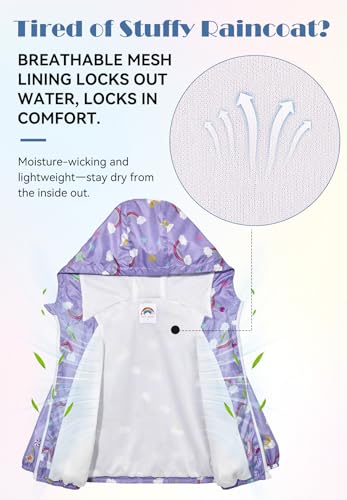 Image of Zando Lightweight Girls Rain Jacket - Hooded Windbreaker Water-Resistant Girls' Outerwear Jackets & Coats for Kids 4-10Y