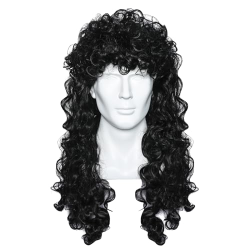 Sdfvsdg Pirate Captain Wigs Long Black Wavy Curly Pirate Costume Wig for Men Women Halloween Cosplay