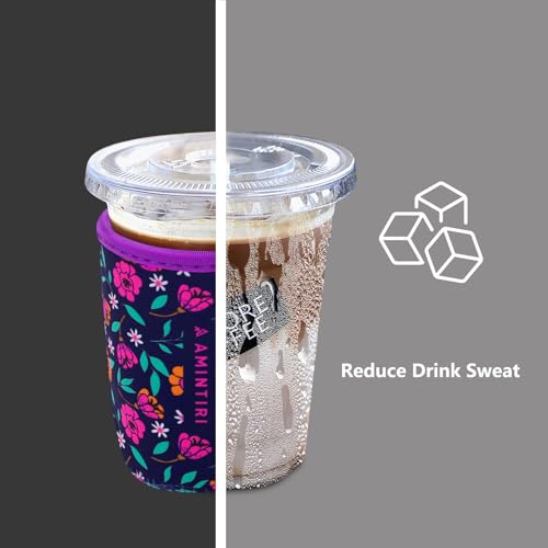 Image of 3 Pack Reusable Sleeve for Iced Coffee Cup, Coffee Neoprene Sleeve for Iced&Hot Drinks, Coffee Sleeve Compatible with Starbucks, Dunkin Coffee Cup. (Fairy Floral)