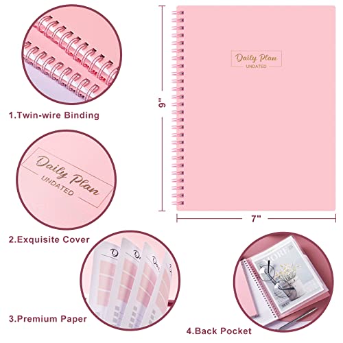 Daily Planner Undated - To Do List Notebook , 7" X 9" Hourly Schedule Calendar Planner Meal, Day Planner Appointment Book With Pocket, Flexible Cover #TOP2