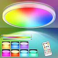 Auxtop Plafon LED Techo Regulable 24W, 3000-6500K Lampara Techo RGB Descoloramiento Panel LED, Moderno Plafón Dormitorio Plano Redondo, Para baño/Cocina/Salón/Garaje/IP54/11RGB