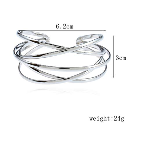 Futimely Silver Cuff Bracelet For Women Girls,Multi-Layer Cross Wire Bangle Bracelet Open Adjustable Wide Cuff Bracelet #TOP2