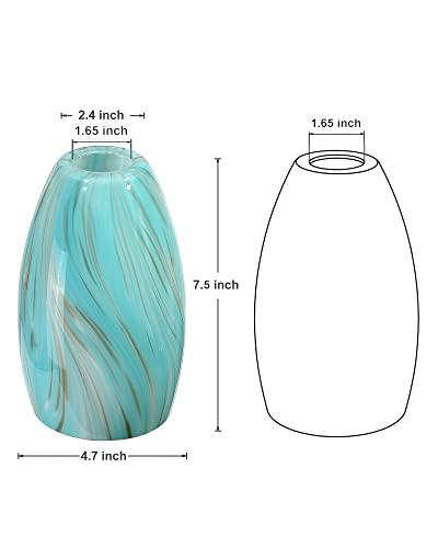 Image of Oval Glass Lamp Shade Only Art Glass Shades for Kitchen Island pendant Lights Glass Lamp Covers Light Fixture Replacement aqua color for Mini Pendant Ceiling Lights Chandelier